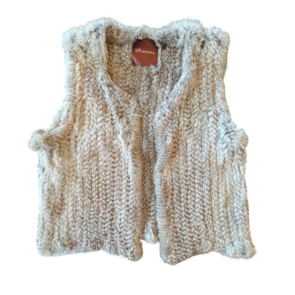 100% Rabbit Fur 525 American Vest Cardigan Gray So Soft Large Apres Ski Winter